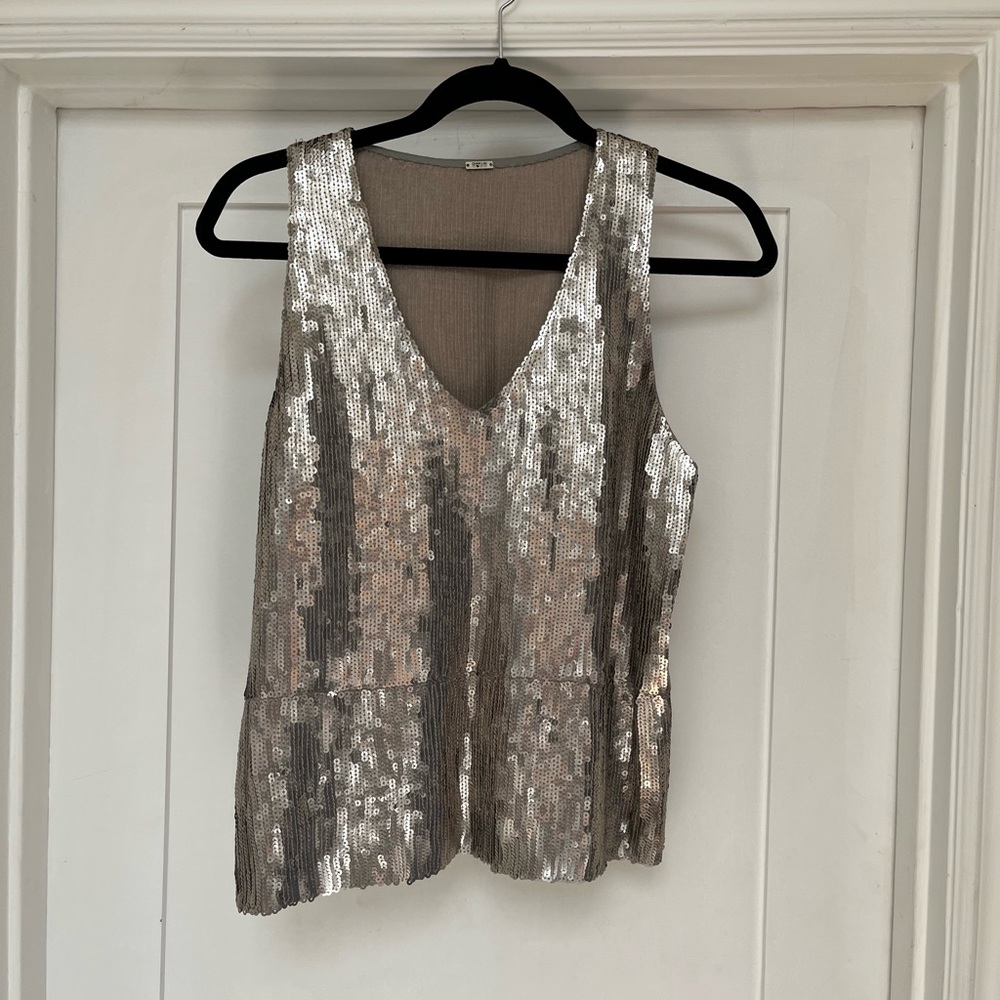 Chan Luu Sequin Embellished Top NWOT - Silver (S)